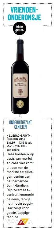 Promoties Lussac-saint- émilion 2016 - Rode wijnen - Geldig van 01/03/2018 tot 31/03/2018 bij Lidl