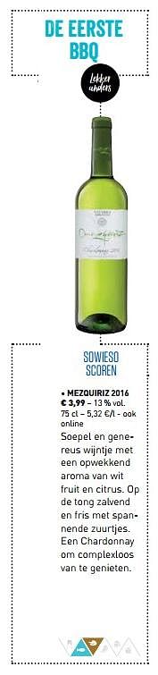 Promotions Mezquiriz 2016 - Vins blancs - Valide de 01/03/2018 à 31/03/2018 chez Lidl