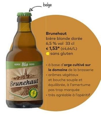 Promotions Brunehaut bière blonde dorée - Brunehaut - Valide de 07/03/2018 à 03/04/2018 chez Bioplanet