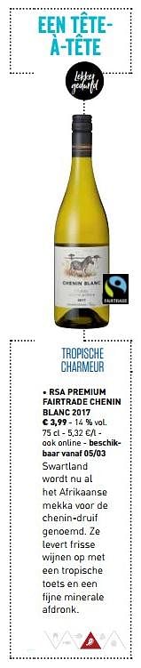 Promoties Rsa premium fairtrade chenin blanc 2017 - Witte wijnen - Geldig van 01/03/2018 tot 31/03/2018 bij Lidl