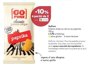 Promotions Go pure classic chips au sel ou au paprika - Go pure - Valide de 07/03/2018 à 03/04/2018 chez Bioplanet
