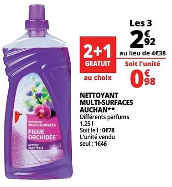 Promotions Nettoyant multi-surfaces auchan - Produit Maison - Auchan Ronq - Valide de 14/03/2018 à 20/03/2018 chez Auchan Ronq