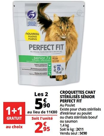 Promoties Croquettes chat stérilisés sénior perfect fit - Perfect Fit  - Geldig van 14/03/2018 tot 20/03/2018 bij Auchan