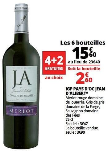 Promotions Igp pays d`oc jean d`alibert - Vins rouges - Valide de 14/03/2018 à 20/03/2018 chez Auchan Ronq