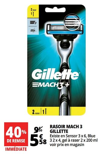 Promoties Rasoir mach 3 gillette - Gillette - Geldig van 14/03/2018 tot 20/03/2018 bij Auchan