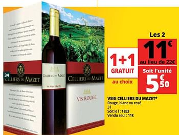 Promoties Vsig celliers du mazet - Rode wijnen - Geldig van 14/03/2018 tot 20/03/2018 bij Auchan