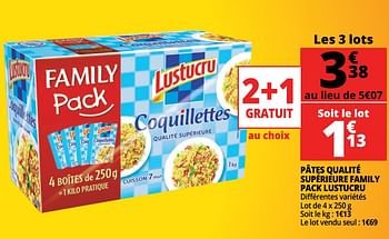 Promoties Pâtes qualité supérieure family pack lustucru - Lustucru - Geldig van 14/03/2018 tot 20/03/2018 bij Auchan