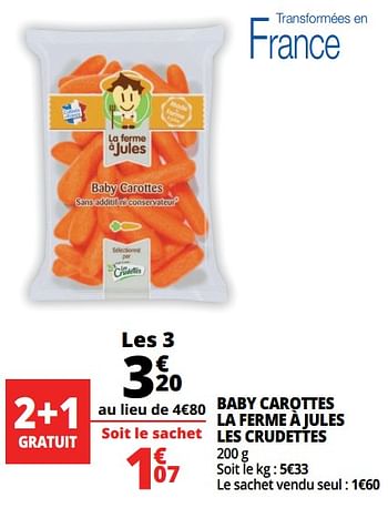 Promoties Baby carottes la ferme à jules les crudettes - Les crudettes - Geldig van 14/03/2018 tot 20/03/2018 bij Auchan