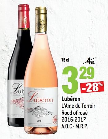 Promoties Lubéron l`ame du terroir rood of rosé 2016-2017 - Rosé wijnen - Geldig van 14/03/2018 tot 10/04/2018 bij Match