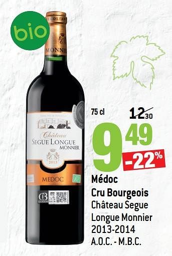 Promoties Médoc cru bourgeois château segue longue monnier 2013-2014 - Rode wijnen - Geldig van 14/03/2018 tot 10/04/2018 bij Match