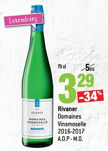 Promoties Rivaner domaines vinsmoselle 2016-2017 - Witte wijnen - Geldig van 14/03/2018 tot 10/04/2018 bij Match