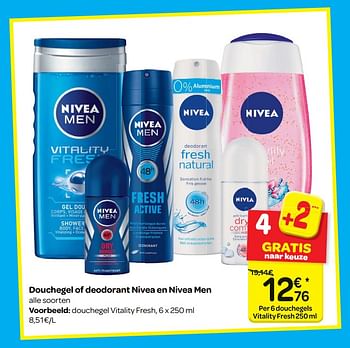 Promoties Nivea en nivea men douchegel vitality fresh - Nivea - Geldig van 14/03/2018 tot 26/03/2018 bij Carrefour