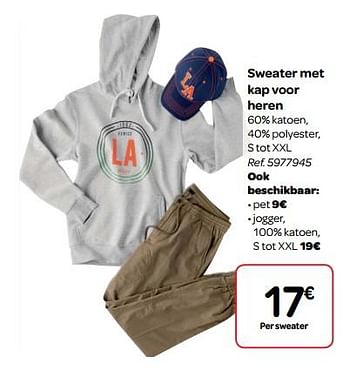 Promoties Sweater met kap voor heren - Huismerk - Carrefour  - Geldig van 14/03/2018 tot 26/03/2018 bij Carrefour