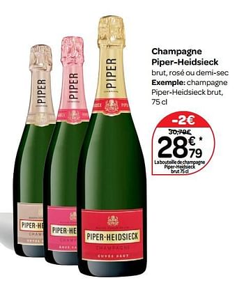 Promoties Champagne piper-heidsieck brut, rosé ou demi-sec - Piper-Heidsieck - Geldig van 14/03/2018 tot 26/03/2018 bij Carrefour