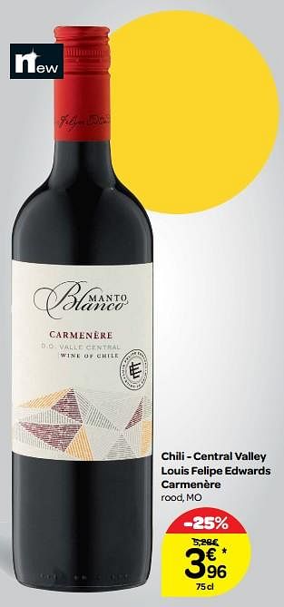Promoties Chili - central valley louis felipe edwards carmenère rood, mo - Rode wijnen - Geldig van 14/03/2018 tot 26/03/2018 bij Carrefour