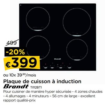Promoties Plaque de cuisson à induction brandt ti112bt1 - Brandt - Geldig van 02/03/2018 tot 28/03/2018 bij Molecule