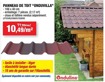 Promotions Panneau de toit onduvilla - Onduline - Valide de 14/03/2018 à 25/03/2018 chez Hubo