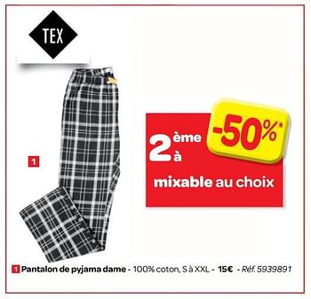 Promoties Pantalon de pyjama dame - Tex - Geldig van 14/03/2018 tot 26/03/2018 bij Carrefour