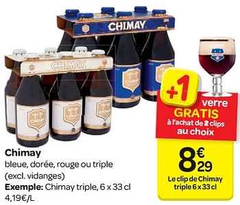 Promotions Chimay bleue, dorée, rouge ou triple - Chimay - Valide de 14/03/2018 à 26/03/2018 chez Carrefour
