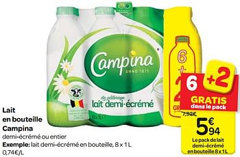 Promoties Lait en bouteille campina - Campina - Geldig van 14/03/2018 tot 26/03/2018 bij Carrefour
