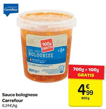 Promotions Sauce bolognese carrefour - Produit maison - Carrefour  - Valide de 14/03/2018 à 26/03/2018 chez Carrefour