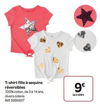 Promotions T-shirt fille à sequins réversibles - Produit maison - Carrefour  - Valide de 14/03/2018 à 26/03/2018 chez Carrefour