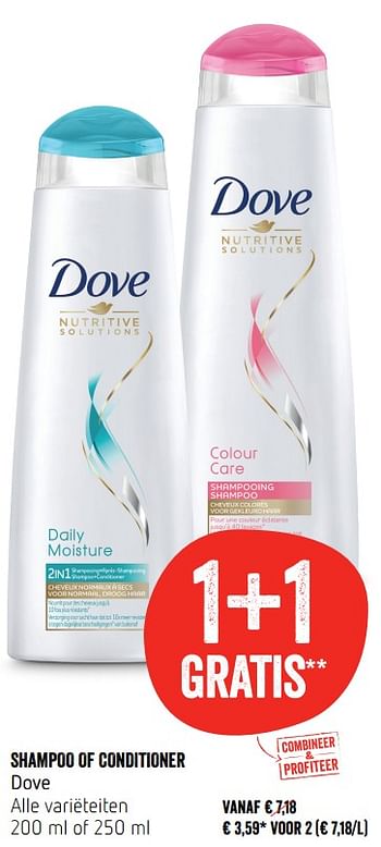 Promoties Shampoo of conditioner dove - Dove - Geldig van 15/03/2018 tot 21/03/2018 bij Delhaize