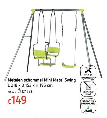 Promoties Metalen schommel mini metal swing - Huismerk - Dreamland - Geldig van 15/03/2018 tot 31/03/2018 bij Dreamland