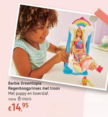 Promoties Barbie dreamtopia regenboogprinses met troon - Mattel - Geldig van 15/03/2018 tot 31/03/2018 bij Dreamland