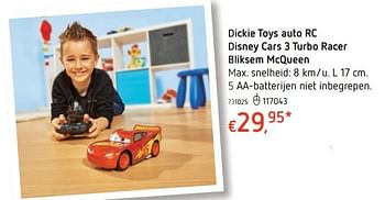 Promoties Dickie toys auto rc disney cars 3 turbo racer bliksem mcqueen - Dickie - Geldig van 15/03/2018 tot 31/03/2018 bij Dreamland