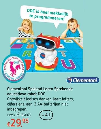 Promoties Clementoni spelend leren sprekende educatieve robot doc - Clementoni - Geldig van 15/03/2018 tot 31/03/2018 bij Dreamland