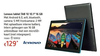 Promoties Lenovo tablet tab 10 16 gb - Lenovo - Geldig van 15/03/2018 tot 31/03/2018 bij Dreamland