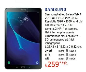 Promoties Samsung tablet galaxy tab a 2018 wi-fi 10.1 inch 32 gb - Samsung - Geldig van 15/03/2018 tot 31/03/2018 bij Dreamland