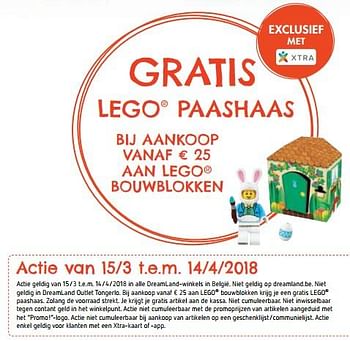 Promoties Gratis lego paashaas - Lego - Geldig van 15/03/2018 tot 31/03/2018 bij Dreamland