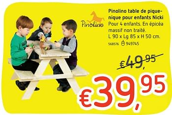 Promotions Pinolino table de piquenique pour enfants nicki - Pinolino - Valide de 15/03/2018 à 31/03/2018 chez Dreamland