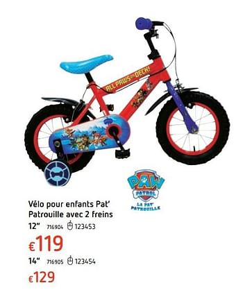 Promotions Vélo pour enfants pat` patrouille avec 2 freins 12`` - PAW  PATROL - Valide de 15/03/2018 à 31/03/2018 chez Dreamland