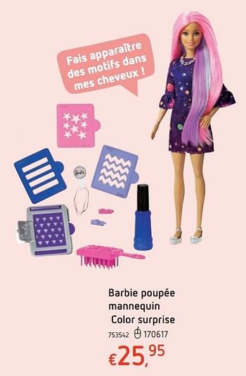 Promoties Barbie poupée mannequin color surprise - Mattel - Geldig van 15/03/2018 tot 31/03/2018 bij Dreamland