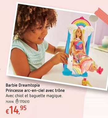 Promotions Barbie dreamtopia princesse arc-en-ciel avec trône - Mattel - Valide de 15/03/2018 à 31/03/2018 chez Dreamland