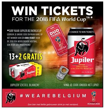 Promoties Win tickets for the 2018 fifa world cup - Jupiler - Geldig van 14/03/2018 tot 27/03/2018 bij Alvo