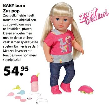 Promoties Baby born zus pop - Zapf creation - Geldig van 13/03/2018 tot 03/04/2018 bij Multi Bazar