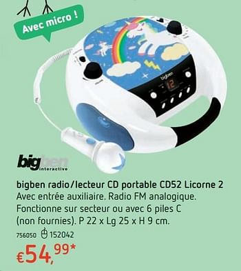 Promotions Bigben radio-lecteur cd portable cd52 licorne 2 - BIGben - Valide de 15/03/2018 à 31/03/2018 chez Dreamland