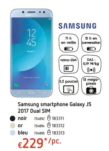 Promotions Samsung smartphone galaxy j5 2017 dual sim - Samsung - Valide de 15/03/2018 à 31/03/2018 chez Dreamland