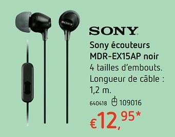 Promotions Sony écouteurs mdr-ex15ap noir - Sony - Valide de 15/03/2018 à 31/03/2018 chez Dreamland