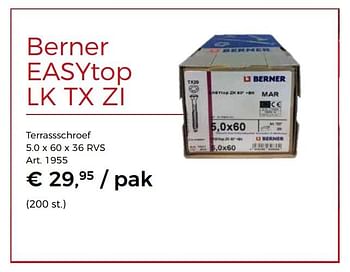 Promoties Berner easytop lt tx zi terrasschroef - Berner - Geldig van 12/03/2018 tot 28/04/2018 bij Woodtex