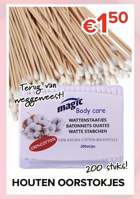 Promoties Houten oorstokjes - magic - Geldig van 16/03/2018 tot 15/04/2018 bij Euro Shop