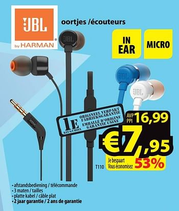 Promoties Jbl oortjes -écouteurs t110 - JBL - Geldig van 15/03/2018 tot 23/03/2018 bij ElectroStock