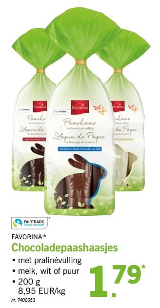 Promoties Chocoladepaashaasjes - Favorina - Geldig van 19/03/2018 tot 24/03/2018 bij Lidl
