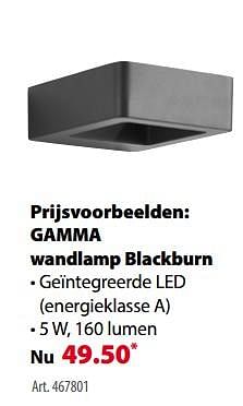 Promotions Gamma wandlamp blackburn - Gamma - Valide de 21/03/2018 à 30/06/2018 chez Gamma