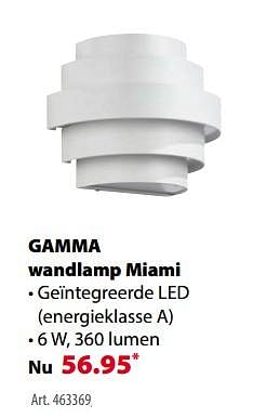 Promotions Gamma wandlamp miami - Gamma - Valide de 21/03/2018 à 30/06/2018 chez Gamma