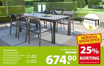 Promoties Tuinset moreno set tafel met 6 stoelen - Huismerk - Gamma - Geldig van 21/03/2018 tot 23/04/2018 bij Gamma